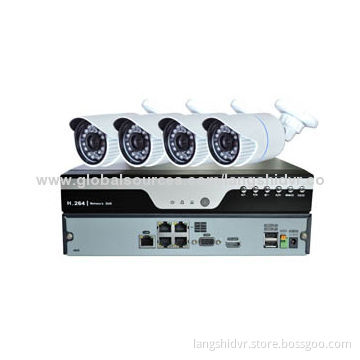 NVR Kit, Built-in Switch, POE 20 M, P2P; 1PCS NVR and 4Pcs Bullet IP Camera
